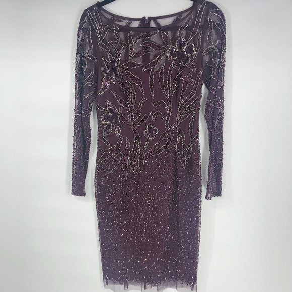 Adrianna Papell Purple Sequin Cocktail Dress 4 - Picture 2 of 8